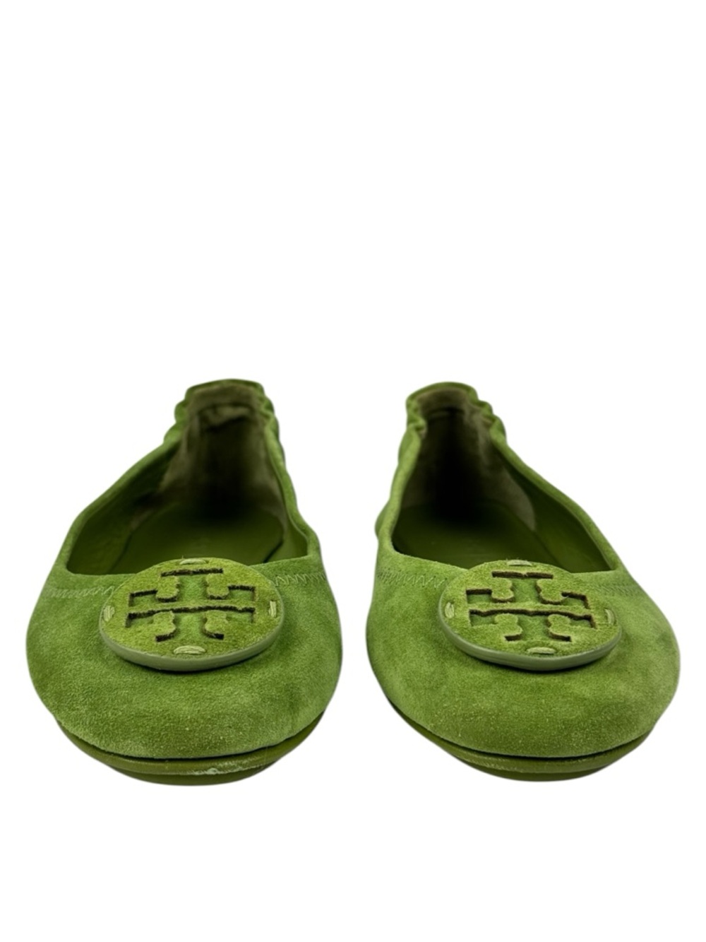 Tory Burch Minnie Travel Ballet Flats Green Suede Tonal Logo Size 7 Leather logo - Picture 3 of 15